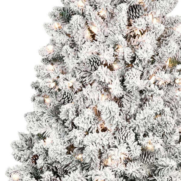 HomeRoots 5' Pre-Lit Flocked Spruce Christmas Tree - Lush, Elegant, and Perfect for Small Spaces & Holiday Cheer 709832
