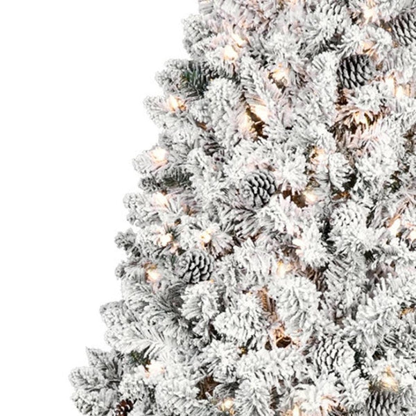 HomeRoots 6' Pre Lit Flocked Spruce Christmas Tree - Elegant, Full Holiday Centerpiece with LED Lights & Easy Setup 709833