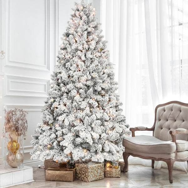 HomeRoots 7' Pre Lit Full Flocked Spruce Christmas Tree - Elegant, Easy Setup with Energy-Efficient Lighting! 709834