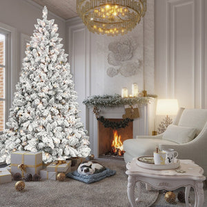 HomeRoots 7' Pre Lit Full Flocked Spruce Christmas Tree - Elegant, Easy Setup with Energy-Efficient Lighting! 709834