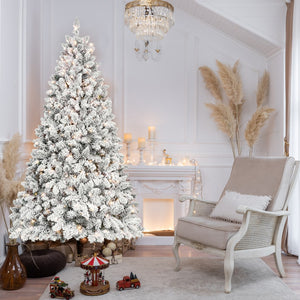 HomeRoots 7' Pre Lit Full Flocked Spruce Christmas Tree - Elegant, Easy Setup with Energy-Efficient Lighting! 709834