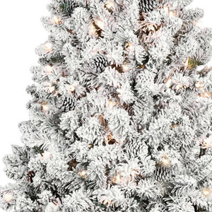 HomeRoots 7' Pre Lit Full Flocked Spruce Christmas Tree - Elegant, Easy Setup with Energy-Efficient Lighting! 709834
