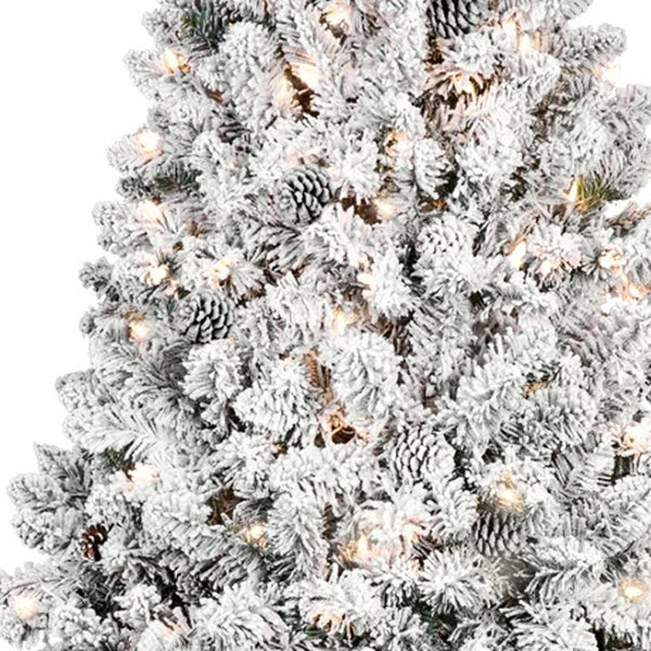 HomeRoots 7' Pre Lit Full Flocked Spruce Christmas Tree - Elegant, Easy Setup with Energy-Efficient Lighting! 709834