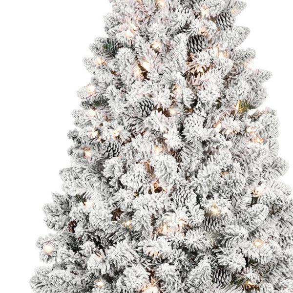 HomeRoots 7' Pre Lit Full Flocked Spruce Christmas Tree - Elegant, Easy Setup with Energy-Efficient Lighting! 709834