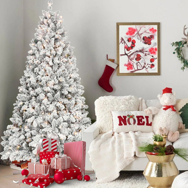 HomeRoots 7' Pre Lit Full Flocked Spruce Christmas Tree - Elegant, Easy Setup with Energy-Efficient Lighting! 709834