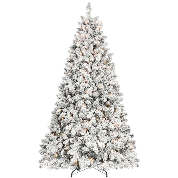 HomeRoots 7' Pre Lit Full Flocked Spruce Christmas Tree - Elegant, Easy Setup with Energy-Efficient Lighting! 709834