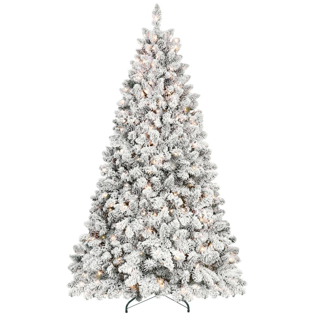 HomeRoots 8' Pre Lit Full Flocked Spruce Christmas Tree - Lush, Snow-Dusted Design with Warm LED Lights & Easy Setup 709836