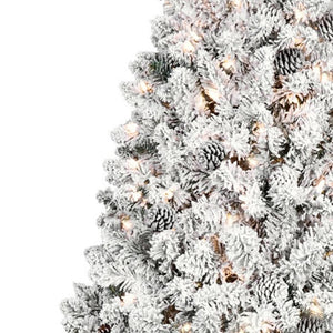 HomeRoots 9' Pre-Lit Flocked Spruce Christmas Tree – Elegant Snow-Dusted Design with 700+ LED Lights & Easy Setup 709837