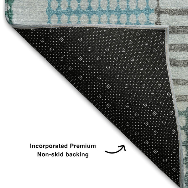 HomeRoots 5' X 8' Aqua Teal & Ivory Geometric Area Rug - Washable, Stain-Resistant, UV-Protected for Modern Homes 709844