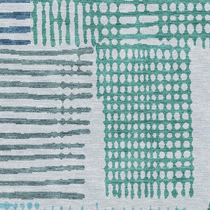 HomeRoots 5' X 8' Aqua Teal & Ivory Geometric Area Rug - Washable, Stain-Resistant, UV-Protected for Modern Homes 709844