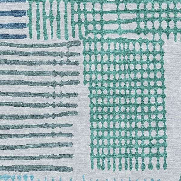 HomeRoots 5' X 8' Aqua Teal & Ivory Geometric Area Rug - Washable, Stain-Resistant, UV-Protected for Modern Homes 709844