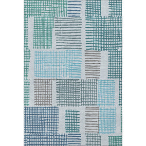 HomeRoots 8' Aqua Teal & Ivory Geometric Round Rug - Washable, UV Protected, Durable for Stylish Spaces 709845
