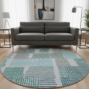 HomeRoots 8' X 10' Aqua Teal & Ivory Geometric Area Rug - Washable, UV Protected, Non-Slip, Easy Care Living Essential 709846