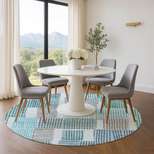 HomeRoots 8' X 10' Aqua Teal & Ivory Geometric Area Rug - Washable, UV Protected, Non-Slip, Easy Care Living Essential 709846