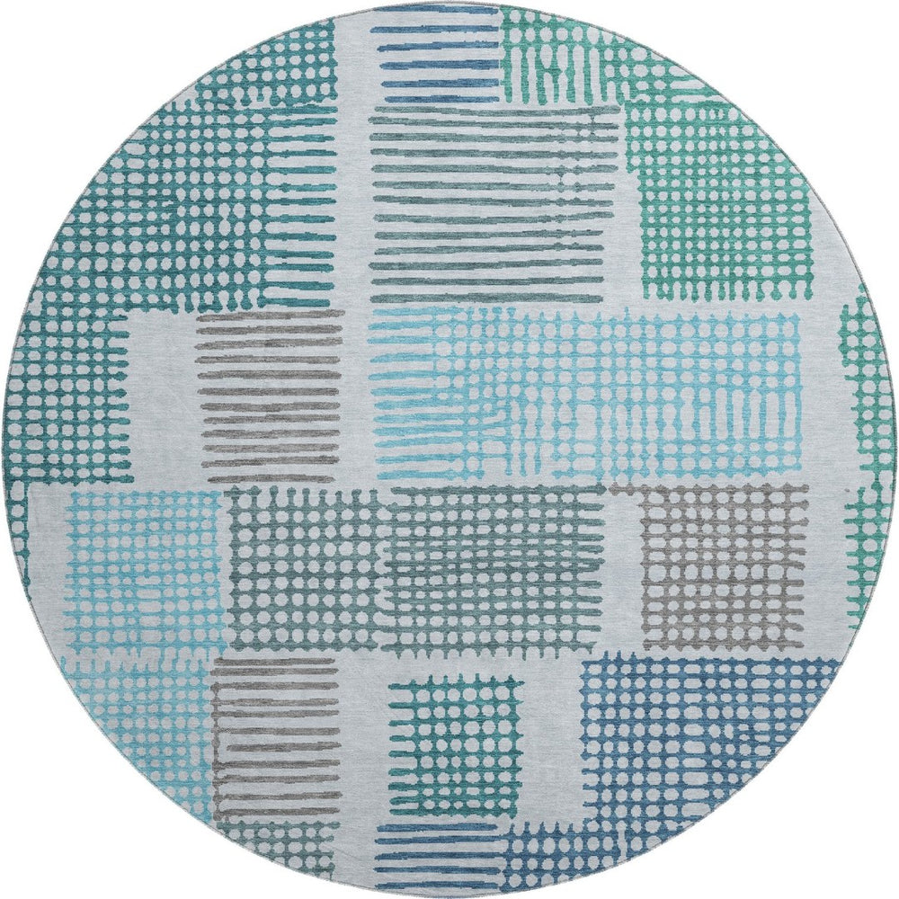 HomeRoots 8' X 10' Aqua Teal & Ivory Geometric Area Rug - Washable, UV Protected, Non-Slip, Easy Care Living Essential 709846