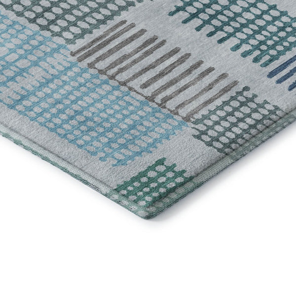 HomeRoots 8' X 10' Aqua Teal & Ivory Geometric Area Rug - Washable, UV Protected, Non-Slip, Easy Care Living Essential 709846