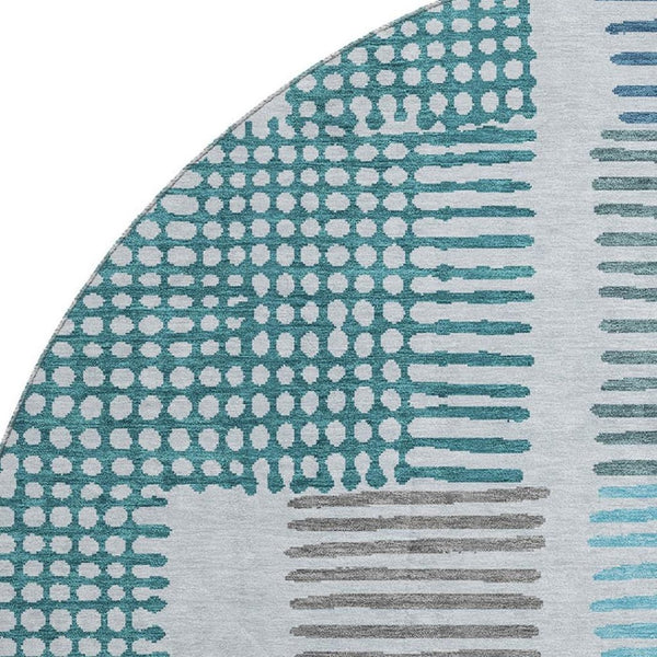 HomeRoots 8' X 10' Aqua Teal & Ivory Geometric Area Rug - Washable, UV Protected, Non-Slip, Easy Care Living Essential 709846