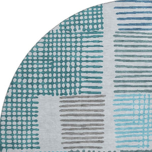 HomeRoots 8' X 10' Aqua Teal & Ivory Geometric Area Rug - Washable, UV Protected, Non-Slip, Easy Care Living Essential 709846