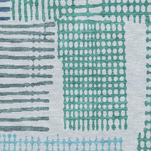 HomeRoots 9' X 12' Aqua Teal & Ivory Geometric Washable Area Rug - Durable, Stain-Resistant & UV Protected! 709847