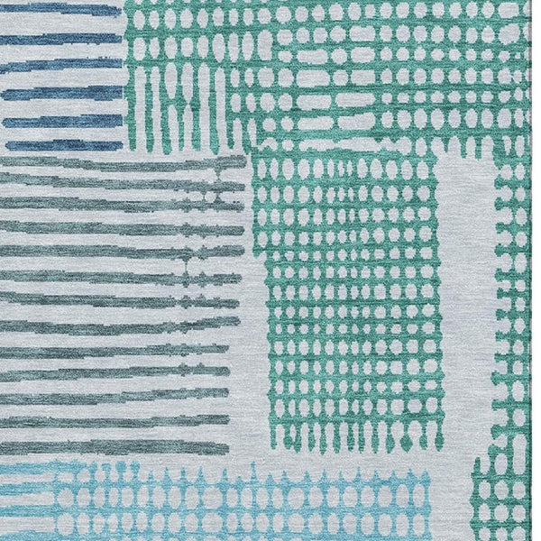 HomeRoots 9' X 12' Aqua Teal & Ivory Geometric Washable Area Rug - Durable, Stain-Resistant & UV Protected! 709847