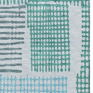 HomeRoots 10' Aqua Teal & Ivory Geometric Area Rug - Washable, UV Protected, Perfect for High-Traffic Spaces! 709848