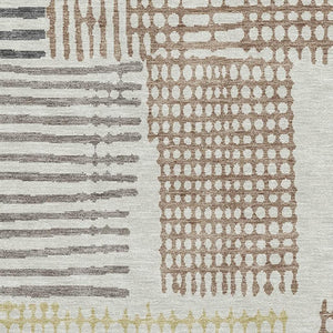 HomeRoots 5' X 8' Sand Brown & Ivory Geometric Area Rug - Washable, UV-Protected, Ideal for Busy Homes! 709850