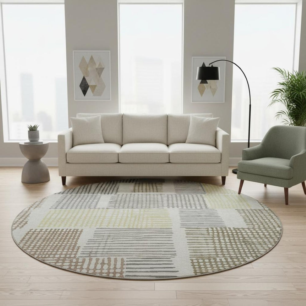 HomeRoots 8' X 10' Sand Brown & Ivory Geometric Area Rug with UV Protection - Washable, Stylish, Durable Design! 709852