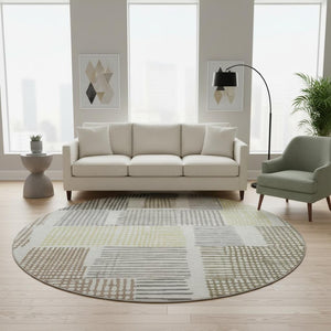 HomeRoots 8' X 10' Sand Brown & Ivory Geometric Area Rug with UV Protection - Washable, Stylish, Durable Design! 709852