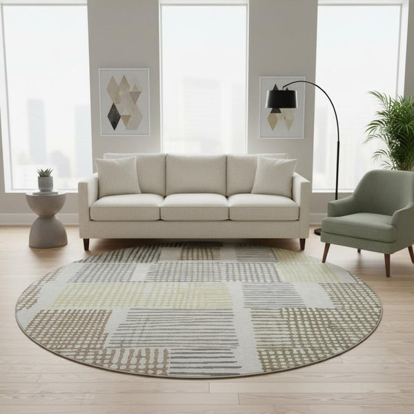HomeRoots 8' X 10' Sand Brown & Ivory Geometric Area Rug with UV Protection - Washable, Stylish, Durable Design! 709852