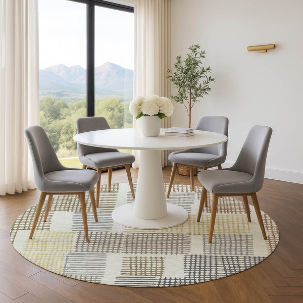 HomeRoots 8' X 10' Sand Brown & Ivory Geometric Area Rug with UV Protection - Washable, Stylish, Durable Design! 709852