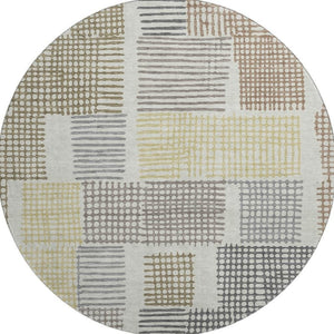 HomeRoots 8' X 10' Sand Brown & Ivory Geometric Area Rug with UV Protection - Washable, Stylish, Durable Design! 709852