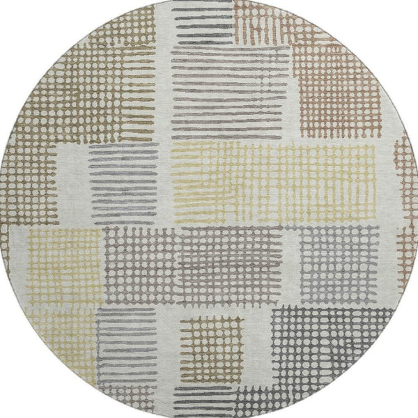 HomeRoots 8' X 10' Sand Brown & Ivory Geometric Area Rug with UV Protection - Washable, Stylish, Durable Design! 709852
