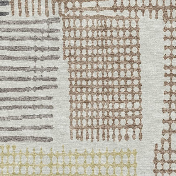HomeRoots 9' X 12' Sand Brown Geometric Area Rug - Washable, UV-Protected, Durable for High-Traffic Homes 709853