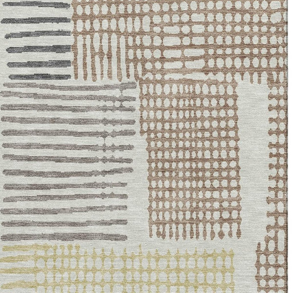 HomeRoots 9' X 12' Sand Brown Geometric Area Rug - Washable, UV-Protected, Durable for High-Traffic Homes 709853