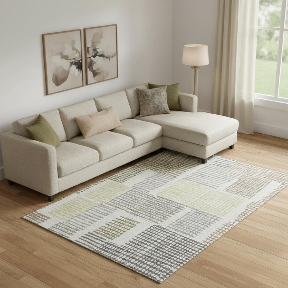 HomeRoots 10' X 14' Sand Brown & Ivory Geometric Washable Area Rug - UV Resistant, Stain-Resistant, Durable Design 709854