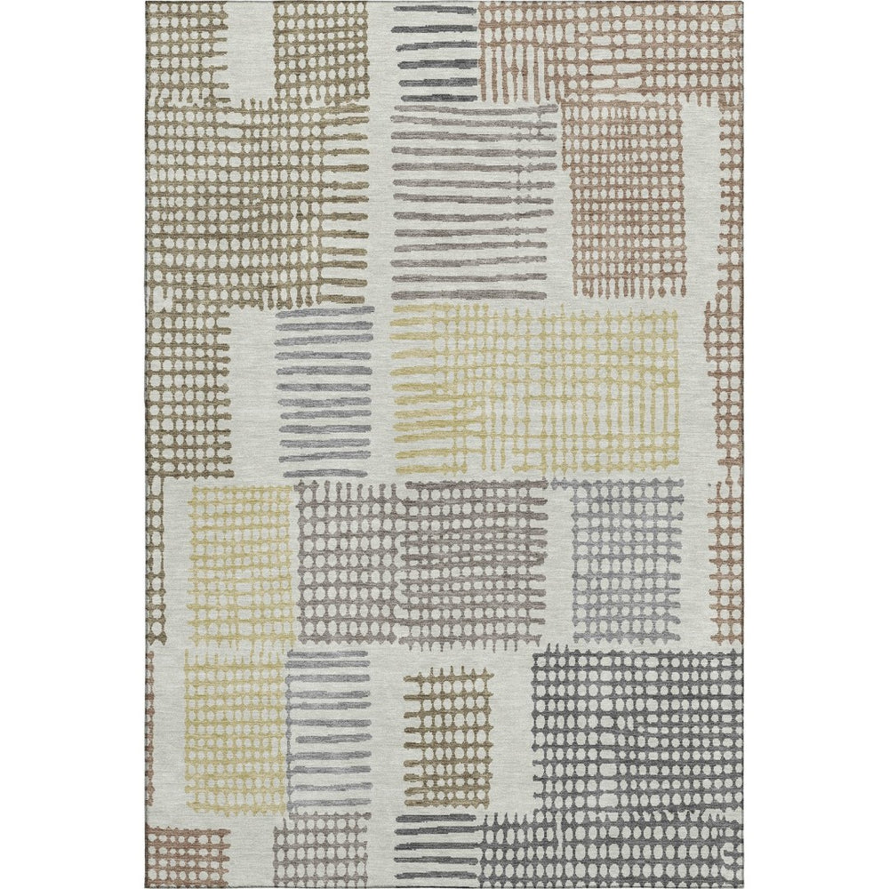 HomeRoots 10' X 14' Sand Brown & Ivory Geometric Washable Area Rug - UV Resistant, Stain-Resistant, Durable Design 709854