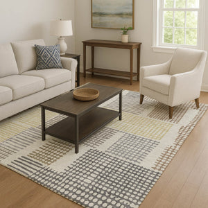 HomeRoots 10' X 14' Sand Brown & Ivory Geometric Washable Area Rug - UV Resistant, Stain-Resistant, Durable Design 709854
