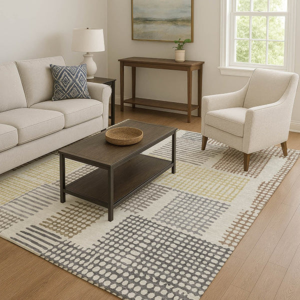 HomeRoots 10' X 14' Sand Brown & Ivory Geometric Washable Area Rug - UV Resistant, Stain-Resistant, Durable Design 709854