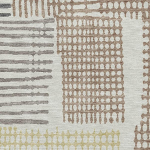 HomeRoots 10' X 14' Sand Brown & Ivory Geometric Washable Area Rug - UV Resistant, Stain-Resistant, Durable Design 709854