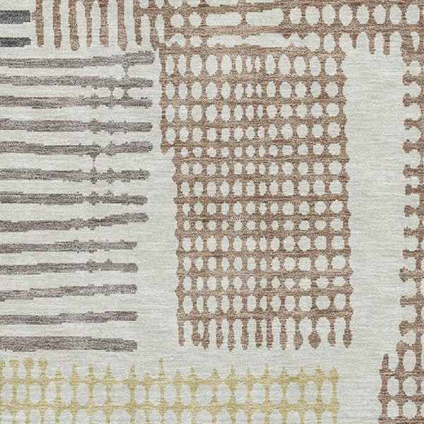 HomeRoots 10' X 14' Sand Brown & Ivory Geometric Washable Area Rug - UV Resistant, Stain-Resistant, Durable Design 709854