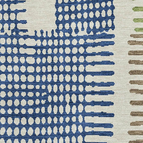 HomeRoots 5' X 8' Modern Geometric Area Rug in Beige, Blue & Green – Washable, UV-Protected & Non-Slip Design 709856
