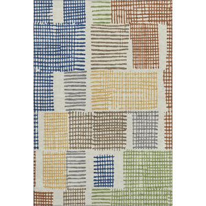 HomeRoots 8' Contemporary Beige, Blue & Green Geometric Washable Round Rug with UV Protection for Homes 709857