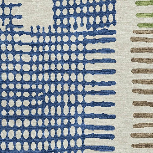 HomeRoots 8' Contemporary Beige, Blue & Green Geometric Washable Round Rug with UV Protection for Homes 709857