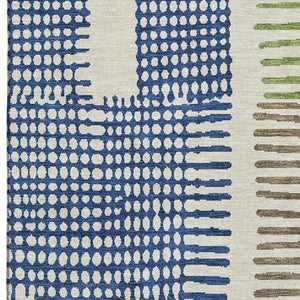 HomeRoots 8' Contemporary Beige, Blue & Green Geometric Washable Round Rug with UV Protection for Homes 709857