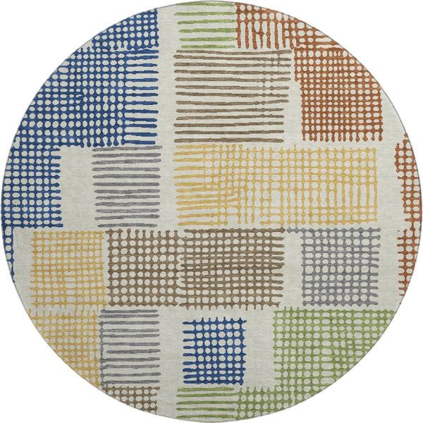 HomeRoots 8' X 10' Washable Area Rug in Beige, Blue & Green Geometric Design with UV Protection for Durability 709858
