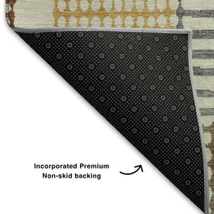 HomeRoots 8' X 10' Washable Area Rug in Beige, Blue & Green Geometric Design with UV Protection for Durability 709858