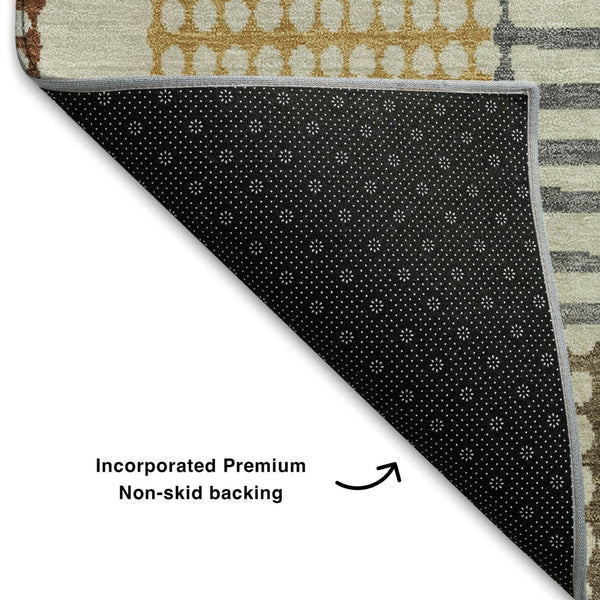 HomeRoots 8' X 10' Washable Area Rug in Beige, Blue & Green Geometric Design with UV Protection for Durability 709858