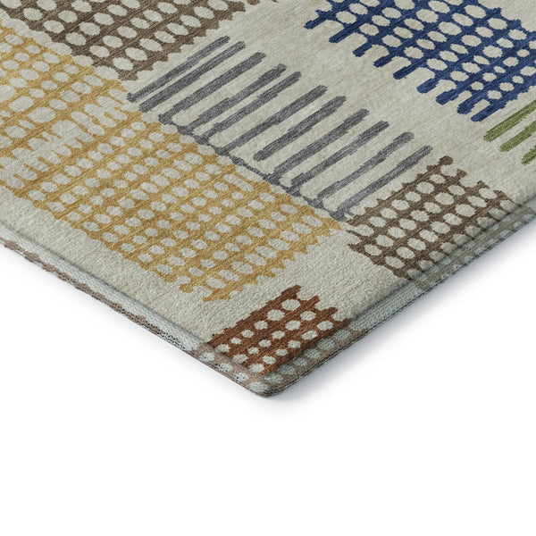 HomeRoots 8' X 10' Washable Area Rug in Beige, Blue & Green Geometric Design with UV Protection for Durability 709858