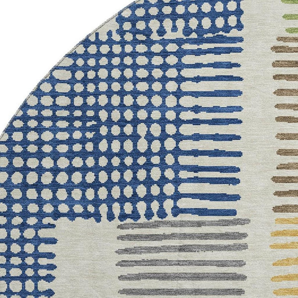 HomeRoots 8' X 10' Washable Area Rug in Beige, Blue & Green Geometric Design with UV Protection for Durability 709858