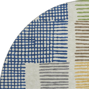 HomeRoots 8' X 10' Washable Area Rug in Beige, Blue & Green Geometric Design with UV Protection for Durability 709858